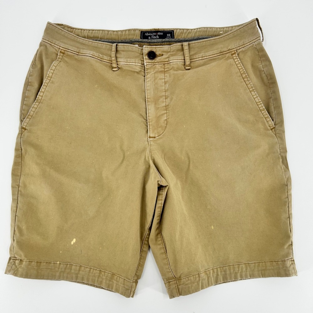 Abercrombie & Fitch Mens Chino Shorts 32 Khaki Tan Flat Front Cotton Twill